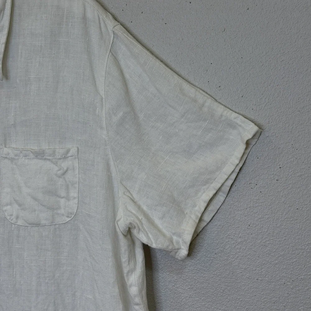 Chico's Button Front Top Womens Sz 3 USXL White 100% Linen Short Sleeve Collared
